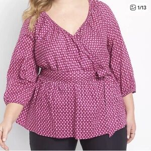 Lane Bryant 100% Cotton Faux Wrap Peplum Blouse (No Tie). 18/20